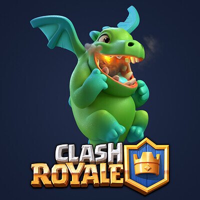 Illustration du Bébé Dragon évolué dans Clash Royale, fond de jeu stylisé